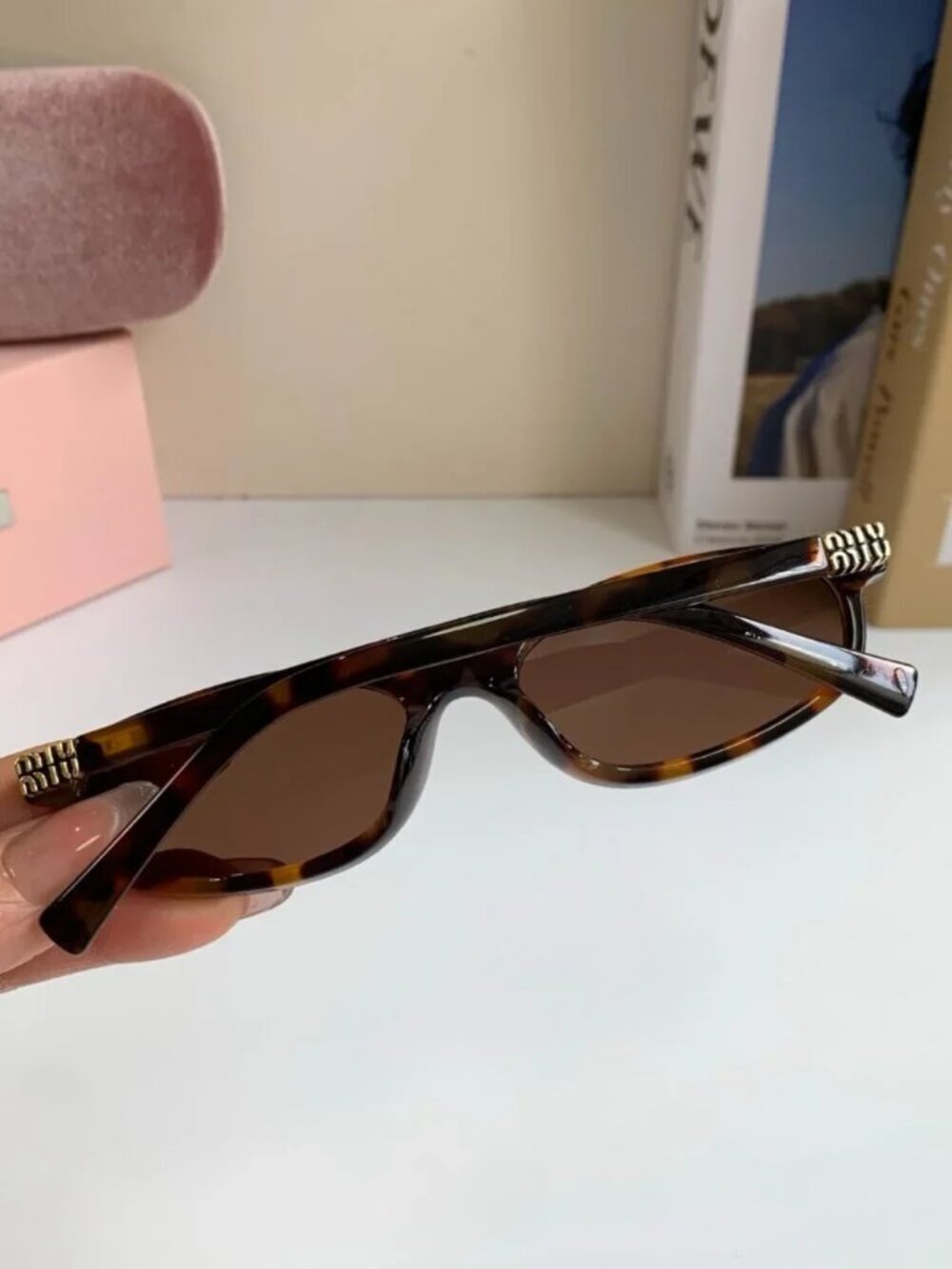MIU MIU Tortoise Shell Oval Sunglasses Brown Lens Gold Logo - Picture 6 of 8